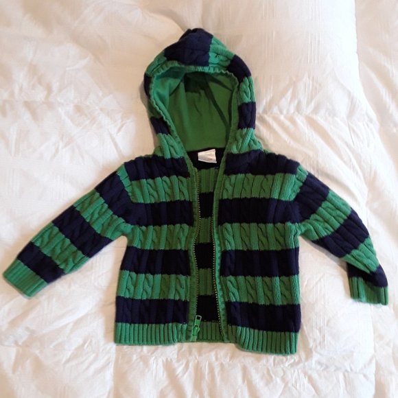 6-9 Month 100% Cotton Navy & Green Zip Cardigan - Picture 3 of 7